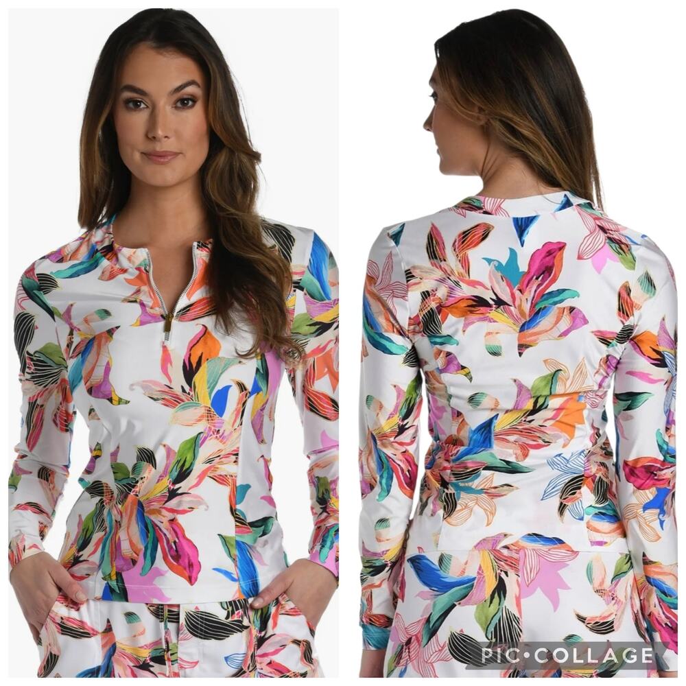 La Blanca Paradise Long Sleeve Half Zip Rash Guard NWT Size XS
